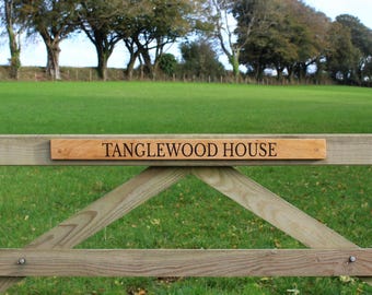 Engraved Oak Gate Sign: Handmade Farmhouse Plaque, Custom Text