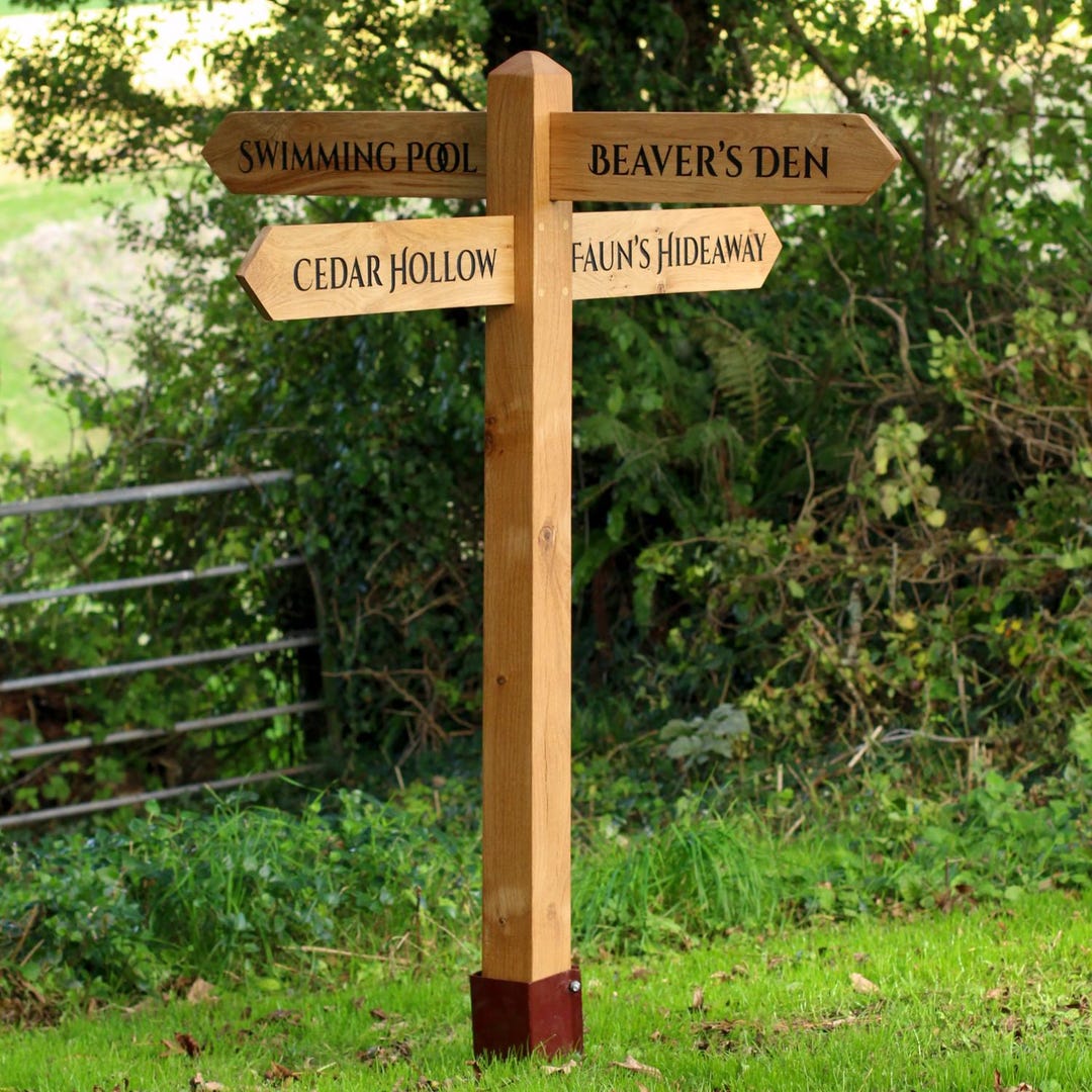 Personalised Oak Directional Signpost: Engraved Wood Wayfinding Arrow ...