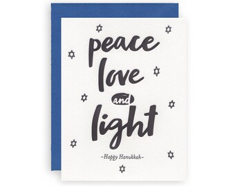 Peace Love Light - Letterpress Hanukkah Greeting Card