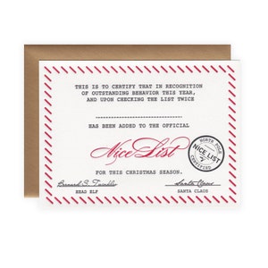 Carte de voeux pour les fêtes Santa Nice List Letter - Letterpress image 1