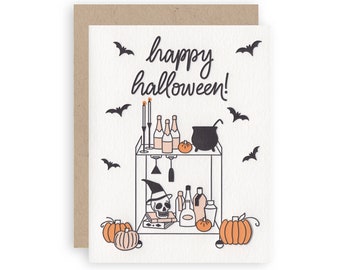 Halloween Bar Cart - Letterpress Greeting Card