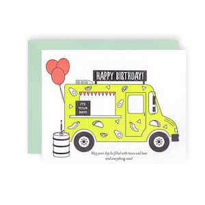 Feliz Aniversário Taco Truck - Cartão de felicitações tipográfica - Papelaria