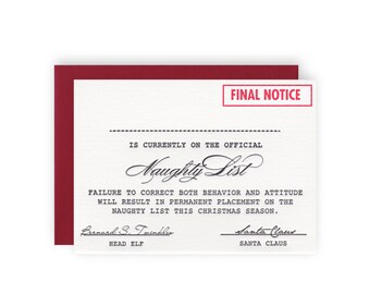 Naughty List Child - Letterpress Holiday Greeting Card
