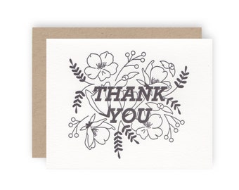 Thank You Floral - Letterpress Greeting Card