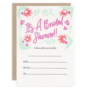 Bridal Shower - typographie imprimé, Invitations vierges, remplissez les Invitations de douche nuptiale blanc