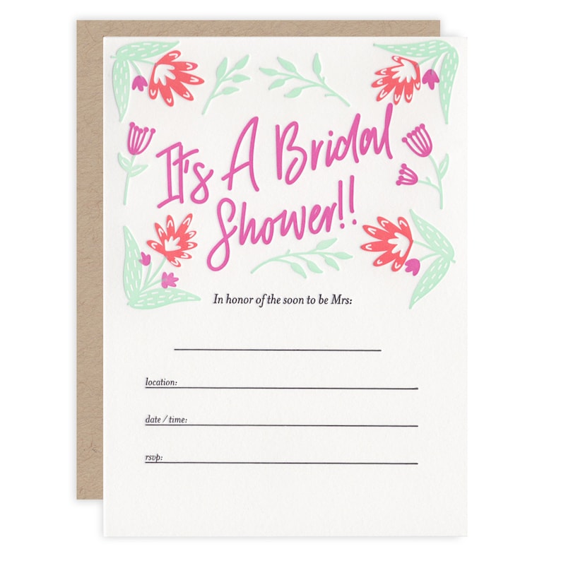 Letterpress Printed Fill In The Blank Bridal Shower Invitations Bridal Shower Blank Invitations