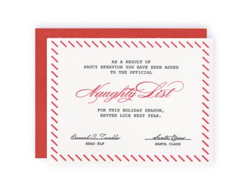 Naughty List Adult - Letterpress Holiday Greeting Card