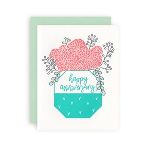 Aniversário de vaso floral - cartão de felicitações tipográfico