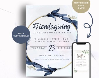 CUSTOMIZABLE Friendsgiving Dinner Invitation, Thanksgiving Invite Template