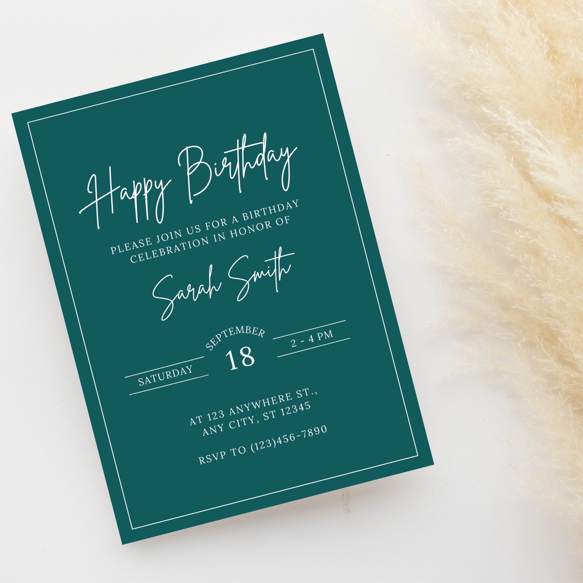 Solid Color Birthday Invitations, Simple Bday Invites, Dark Green ...