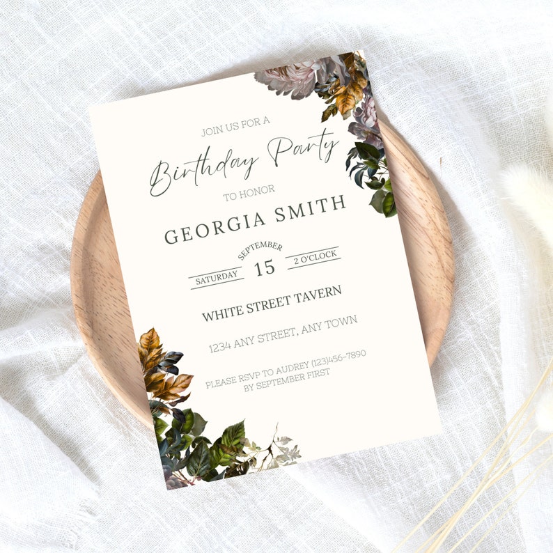 Birthday Invitation Text for Adults, Adult Birthday Party Invitation, Floral Party Invite