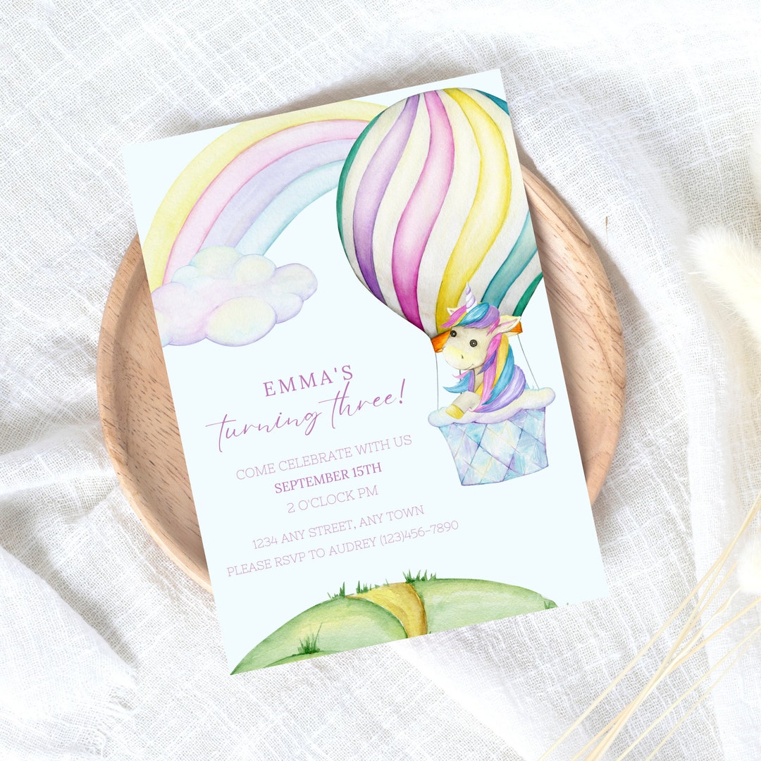 Unicorn Birthday Theme Invitation, Unicorn Birthday Invitation Digital ...