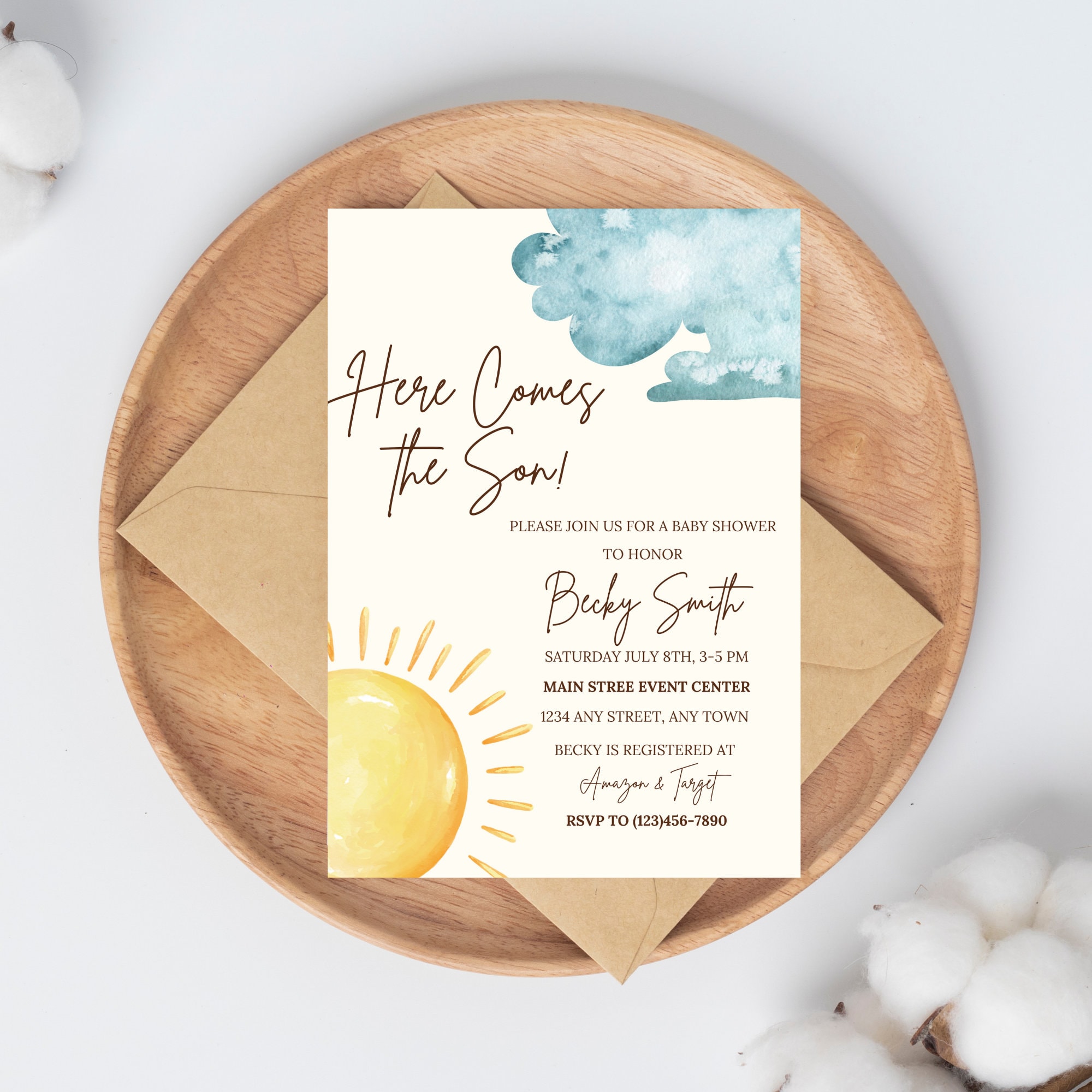 Here Comes the Sun Baby Shower Invite Sunshine Baby Shower Etsy