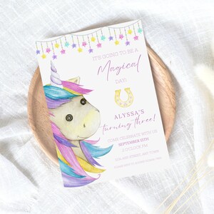 Einhörner Geburtstag einladen für Kinder, Einhorn Geburtstag Party Einladungen, Einhorn Geburtstag Einladung sofortiger Download, Mädchen dritter Bday, 3rd