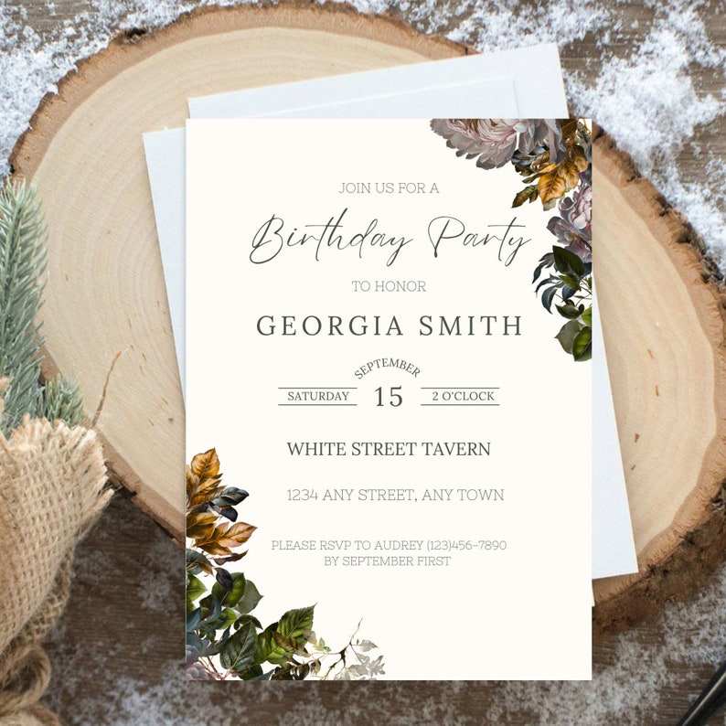 Birthday Invitation Text for Adults, Adult Birthday Party Invitation, Floral Party Invite