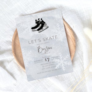 Birthday Invitation Ice Skating, Canva Template, Hockey Skates, Skating Birthday Invitations, Boys skating Invite, Skate Invitation Template