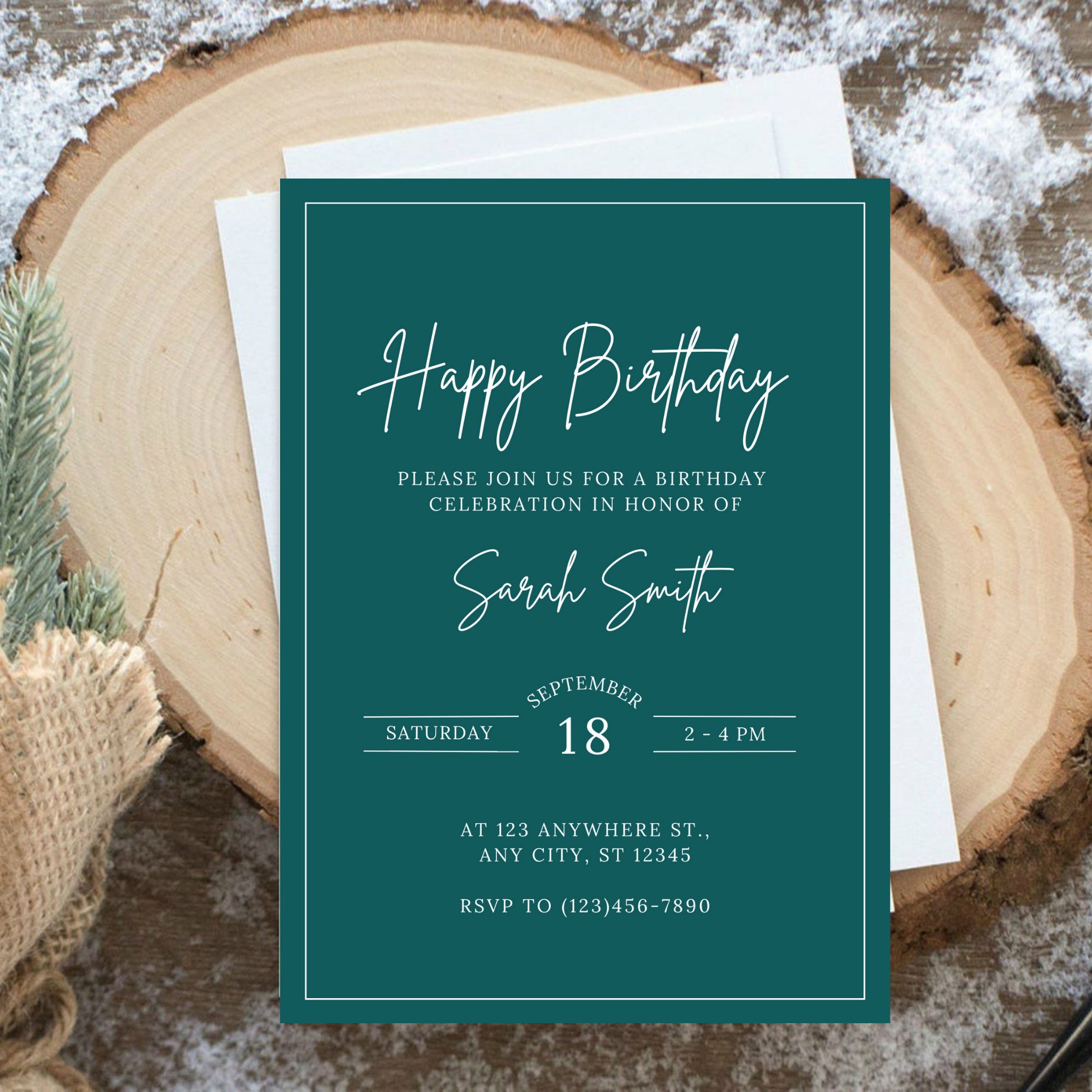 Solid Color Birthday Invitations, Simple Bday Invites, Dark Green ...