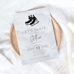 8th Birthday Invitation Ice Skating, Canva Template, Hockey, Skating Birthday Invitations, Boys skating Invite, Skate Invitation Template