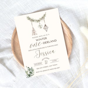 Winter Onederland Einladung, Mädchen Erster Geburtstag Boho Winter Wunderland Einlädt 1. Geburtstag Vorlage Herunterladen, Boho Urlaub einladen