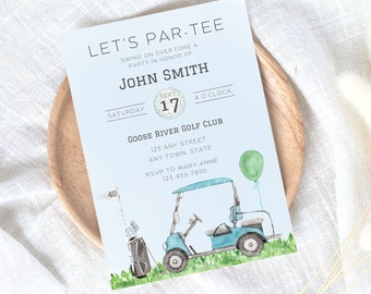 Boy Golf Birthday Invite, Golf Invitation Editable, Golf Birthday Invite Digital, Mens Bday Invitations, Canva Golf Template, Let's Par Tee