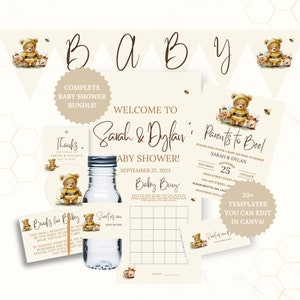 Bumble Bee Baby Shower Invitations Bundle, Bee Theme Baby Shower Decorations, Games with Bee Theme, Teddy Bear Bundle, Honey Bee Bundle