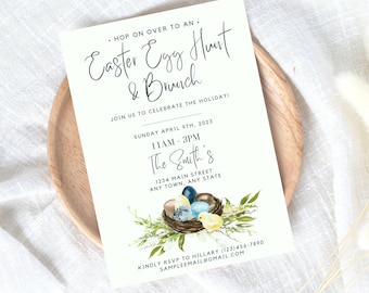 Easter Egg Hunt Invite Canva, Instant Download, Printable, Editable Easter egg Invite, Easter Sunday Brunch Party, Easter Party Invite