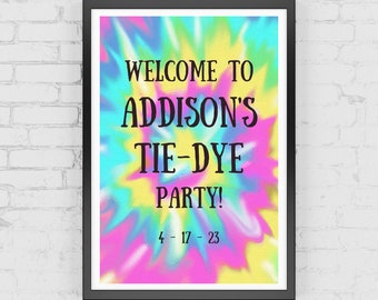 Tie Dye Birthday Party Welkomstbord, Afdrukbaar, 10e verjaardag, Party Decor, Tie-Dye, Tye-dye, Tie Dye, Bewerkbare Bday Party Template, Canva