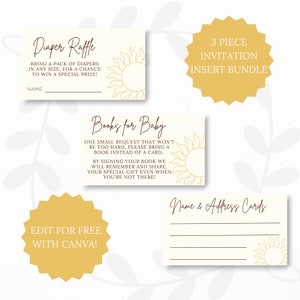 Here Comes the Sun Baby Shower Invitation Inserts, Sunshine Baby Shower Template, Diaper Raffle, Here Comes the Son, Boho Baby Shower Invite