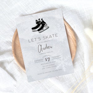 Skating Rink Birthday Party, Boys 12th Birthday Ice Skates, Hockey Skates Invite, Twelfth Bday Party Boys, Instant Download Canva Template