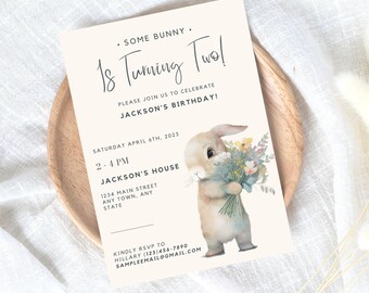 Easter Birthday Invitation for Boys, Girls Easter Bday Invite, Easter Bunny, Floral Rabbit, Canva, Editable,Printable, Second Bday, instant