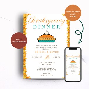 EDITABLE Thanksgiving Invitation, Thanksgiving Invitation Template, Thanksgiving Invite, Friendsgiving Thanksgiving Invitation