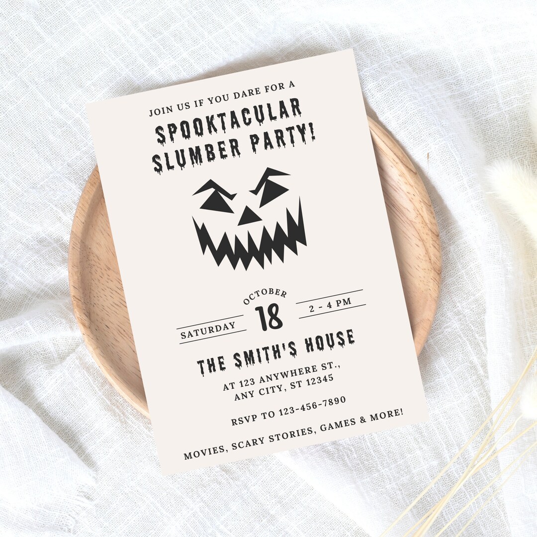 Halloween Slumber Party Invitation, Minimal Halloween Invite, Jacko