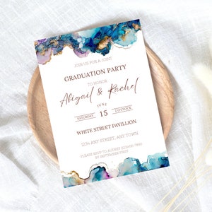 Joint Graduation Party Invitations, grad party invites for girls, graduation invitation 2023 twins, twin graduation invitation 2023, Canva