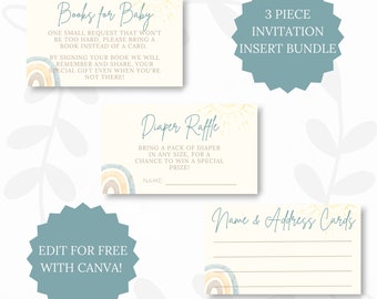 Here Comes the Sun Baby Shower Invitation Inserts, Sunshine Baby Shower Template, Diaper Raffle, Here Comes the Son, Boho Baby Shower Invite