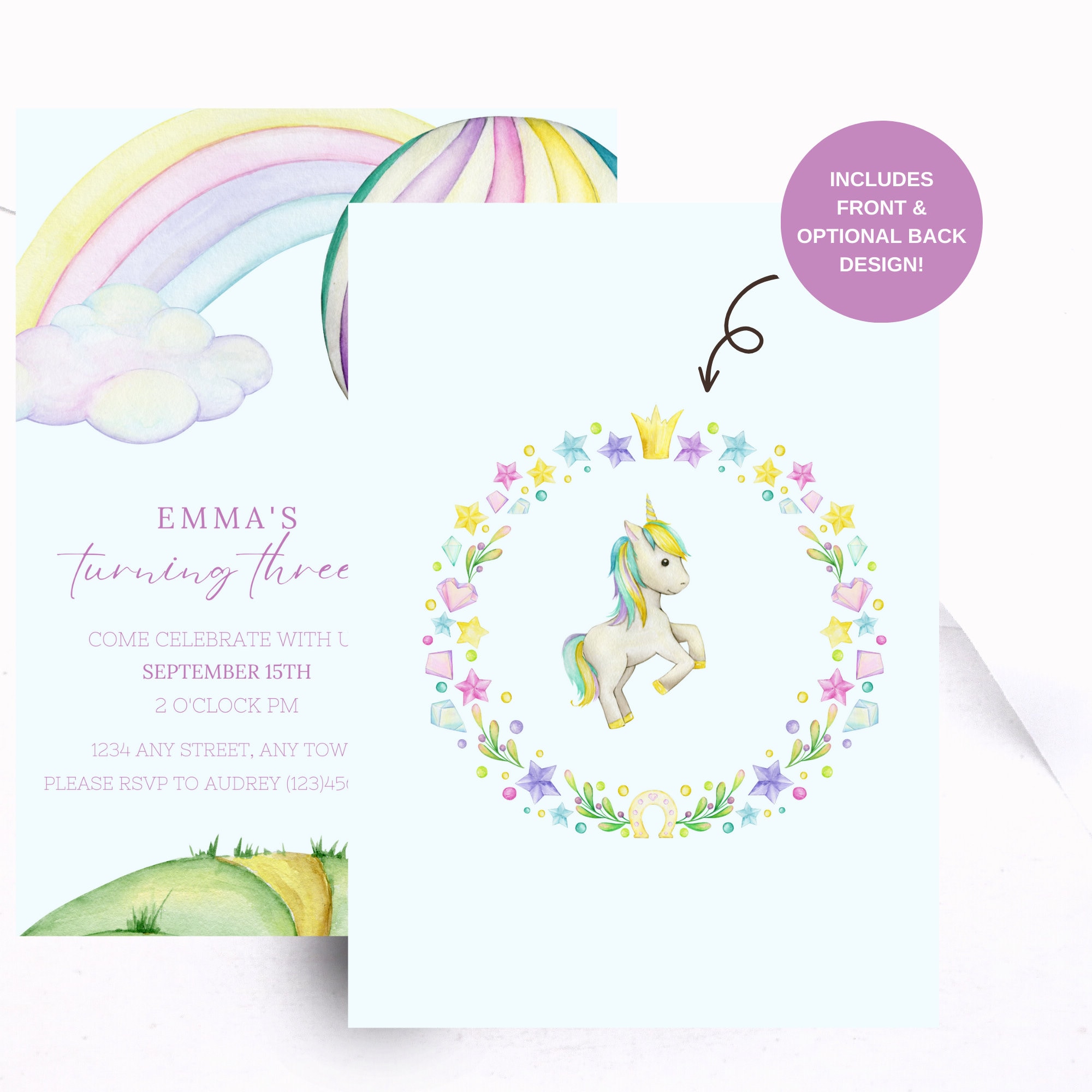 Unicorn Birthday Theme Invitation, Unicorn Birthday Invitation Digital ...