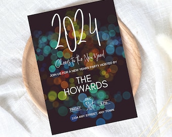 New Years Eve Party Invitation Template, 2024 New Year’s Party Invitation, NYE Party, New Years Eve Evite, Instant Download, Edit in Canva