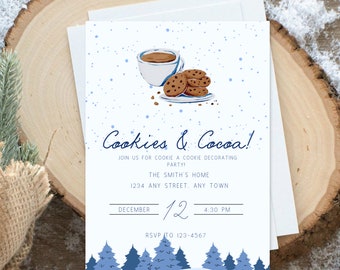 EDITABLE Cookies and Cocoa Party, Hot Chocolate Holiday Party Invitation, Christmas Invite, Editable Template, INSTANT DOWNLOAD, Canva