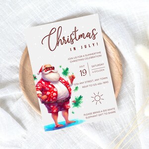 Weihnachten im Juli Einladungsvorlage, Weihnachtsfeier, Sommer Weihnachtseinladung, Digitale Partyeinladungen, Canva Vorlage, Weihnachtsmanneinladungen