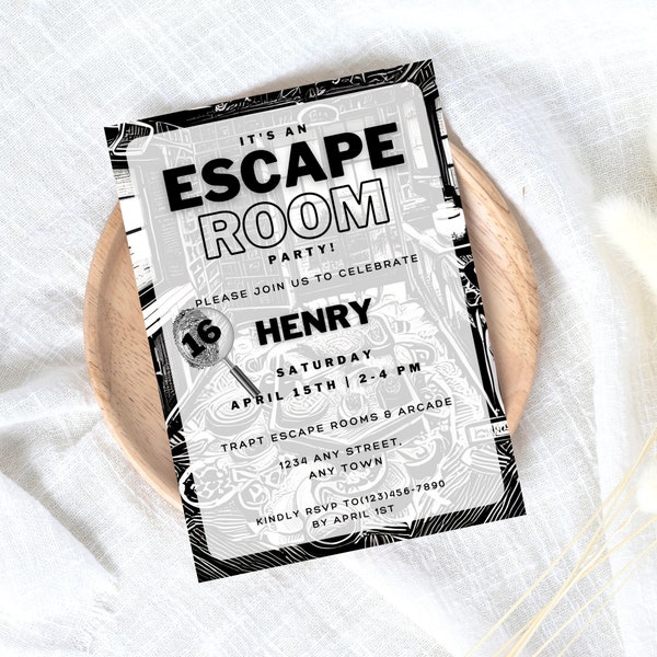 Instant Download Escape Room Birthday Party, Mystery Birthday, Detective Invitation, Teens, Boys, Girls, Tweens, Adult Bday, 16th Party