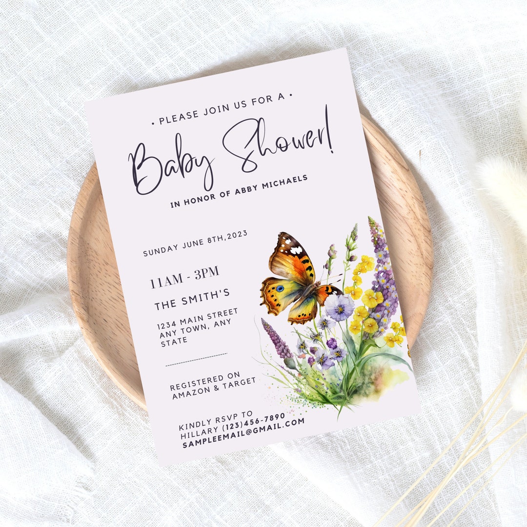 Baby Shower Invitation Butterfly Theme, Purple Butterfly Baby Shower ...