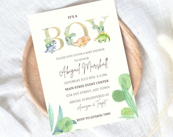 Dinosaur Baby Shower Invite, Dinosaur Baby Shower Invitation Boy, Baby Dino Invite, Baby Sprinkle, Printable Canva Template, It's A Boy Dino