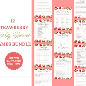 Strawberry Baby Shower Game Bundle, Strawberry Themed Baby Shower Games, Strawberry Baby Shower Bundle, Baby Sprinkle, Printable Baby Games