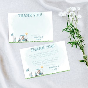Bedankkaart Bewerkbare Golf, Par Tee, Let's Par-tee, paren babyshower, teddybeer uitnodiging, baby strooi golfen, Golf baby shower bundel
