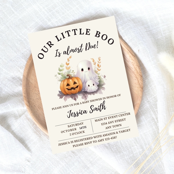 Little Boo Baby Shower Invitation, Fall Baby Sprinkle, Spooky Invitations, Pumpkin, Ghost Invites, Watercolor Pumpkin Baby Invite, October