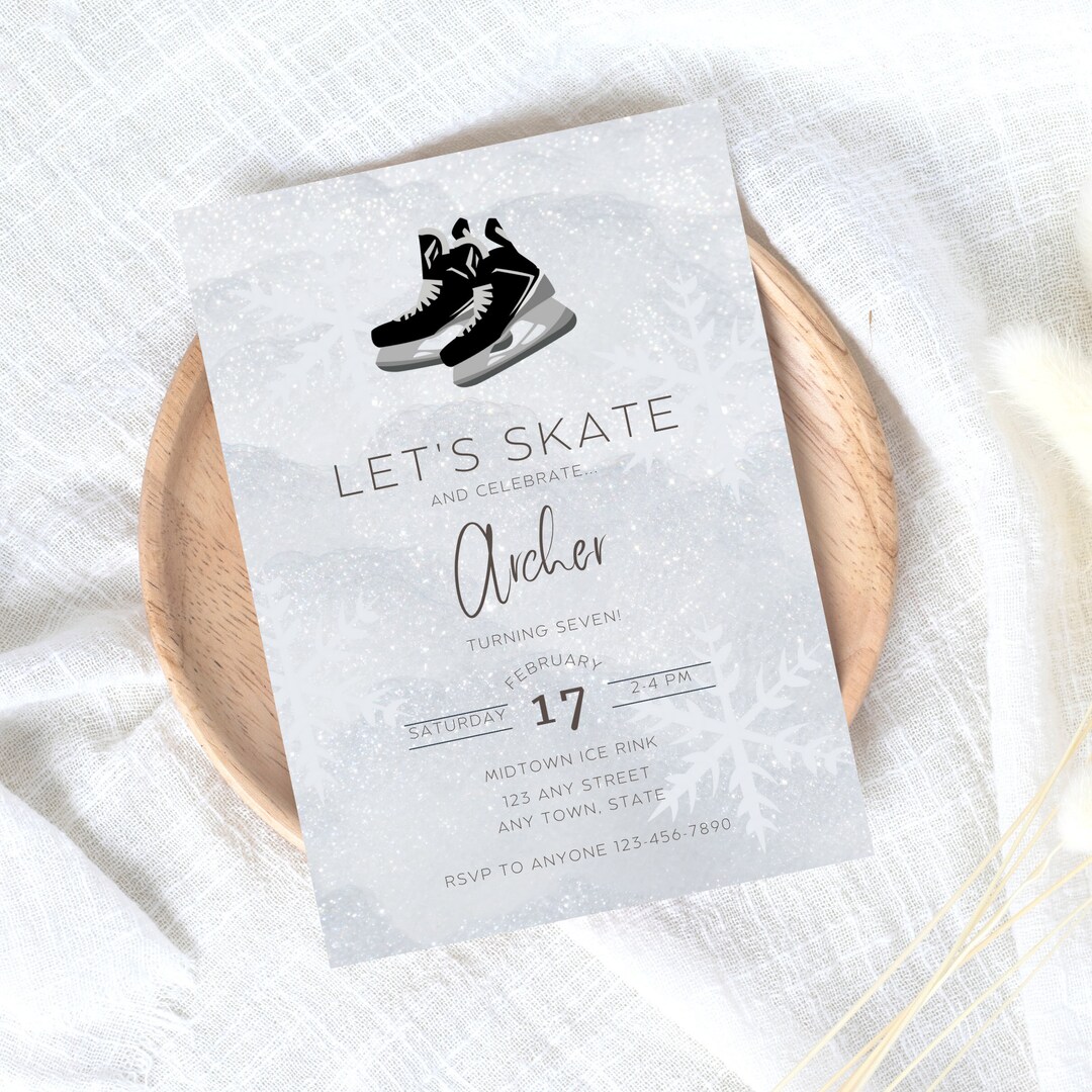 Skating Rink Birthday Party, Boys 7th Birthday Ice Skates, Hockey