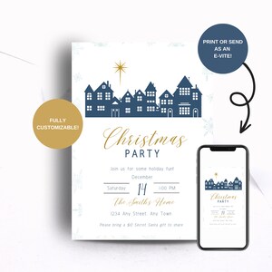 EDITABLE Christmas Town Party Invitation, Printable or e-vite