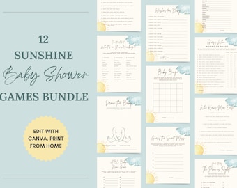 Hier kommt die Sonne Baby Shower Spiele Bundle, Sie sind meine Sonnenschein-Dusche, hier kommt der Sohn, Vorlage, Baby-Dusche-Unterhaltung, am meisten Spaß