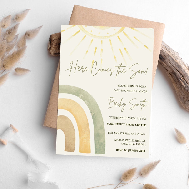 Here Comes the Sun Baby Shower Invite, Sunshine Baby Shower Invitations