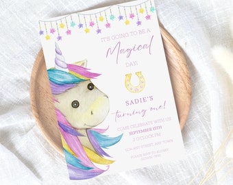 Unicorns Birthday Invite for Kids, Unicorn Birthday Party Invitations, Unicorn Birthday Invitation Instant Download, Girls First Bday, 1st