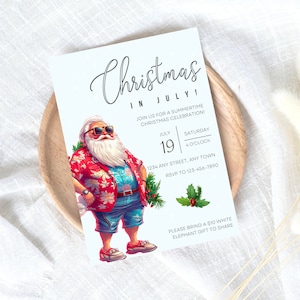 Weihnachten im Juli Einladungsvorlage, Weihnachtsfeier, Sommer Weihnachtseinladung, Digitale Partyeinladungen, Canva Vorlage, Weihnachtsmanneinladungen